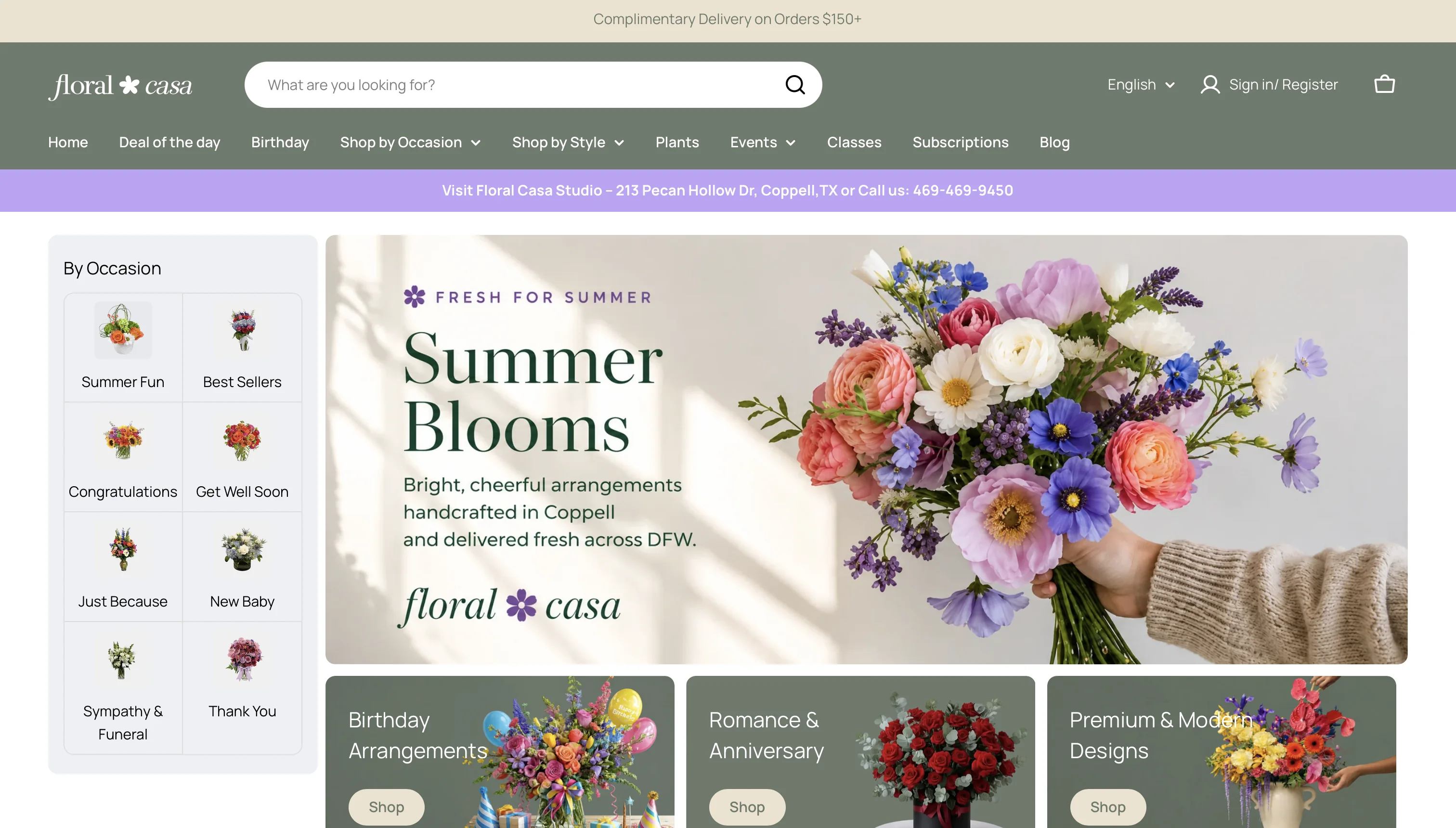 Página de inicio de la tienda en línea Floral Casa